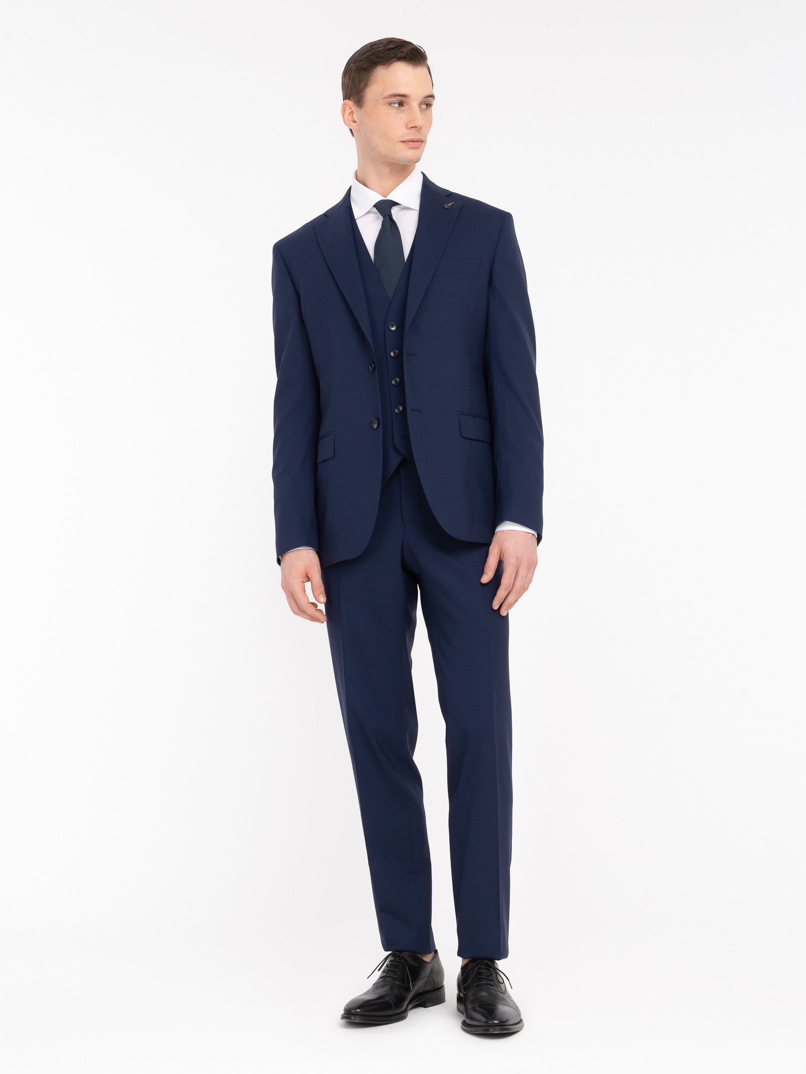 Abito con gilet fresco di lana stretch 44 / BLU