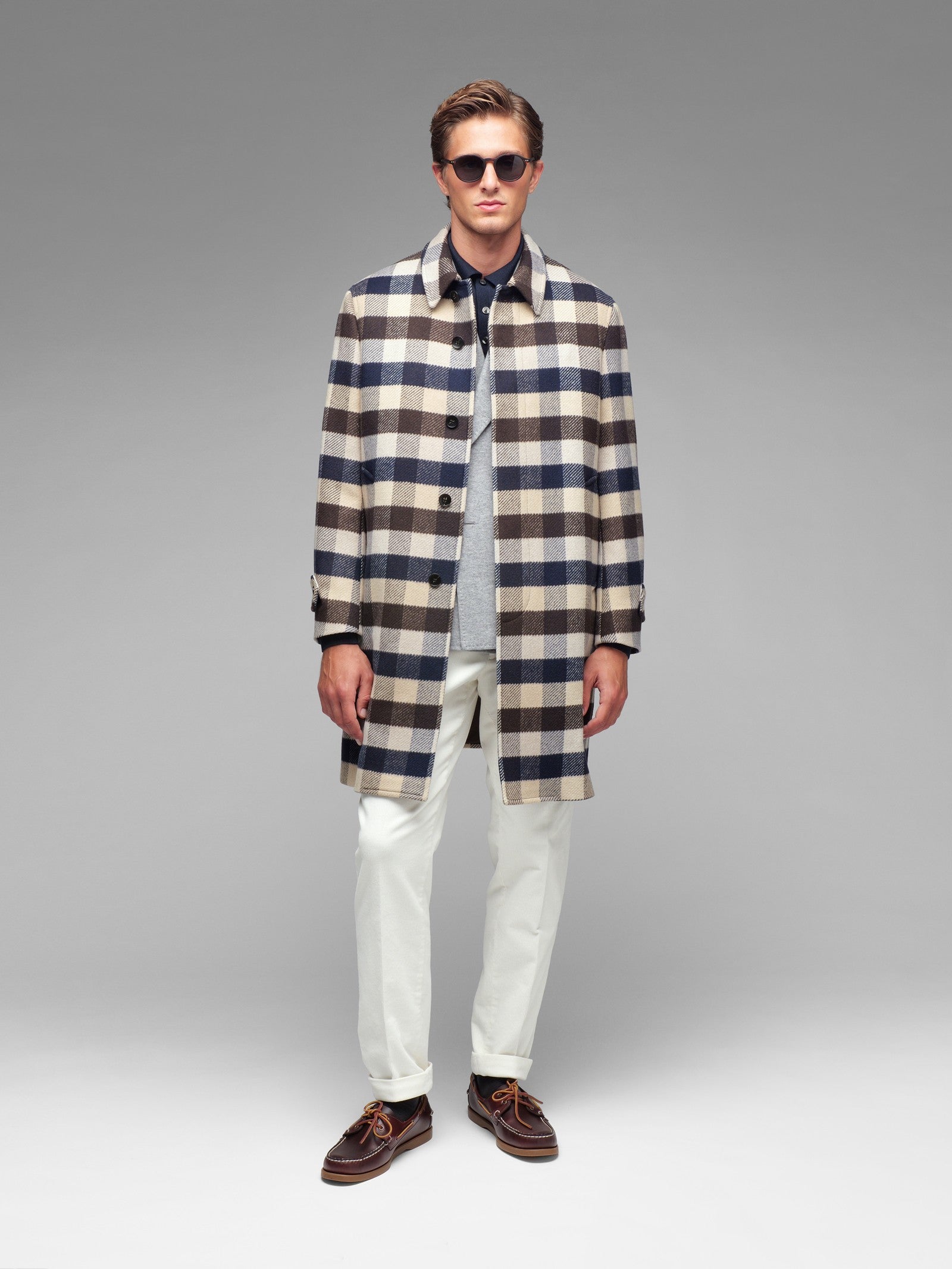 Cappotto check misto lana 44 / MARRONE