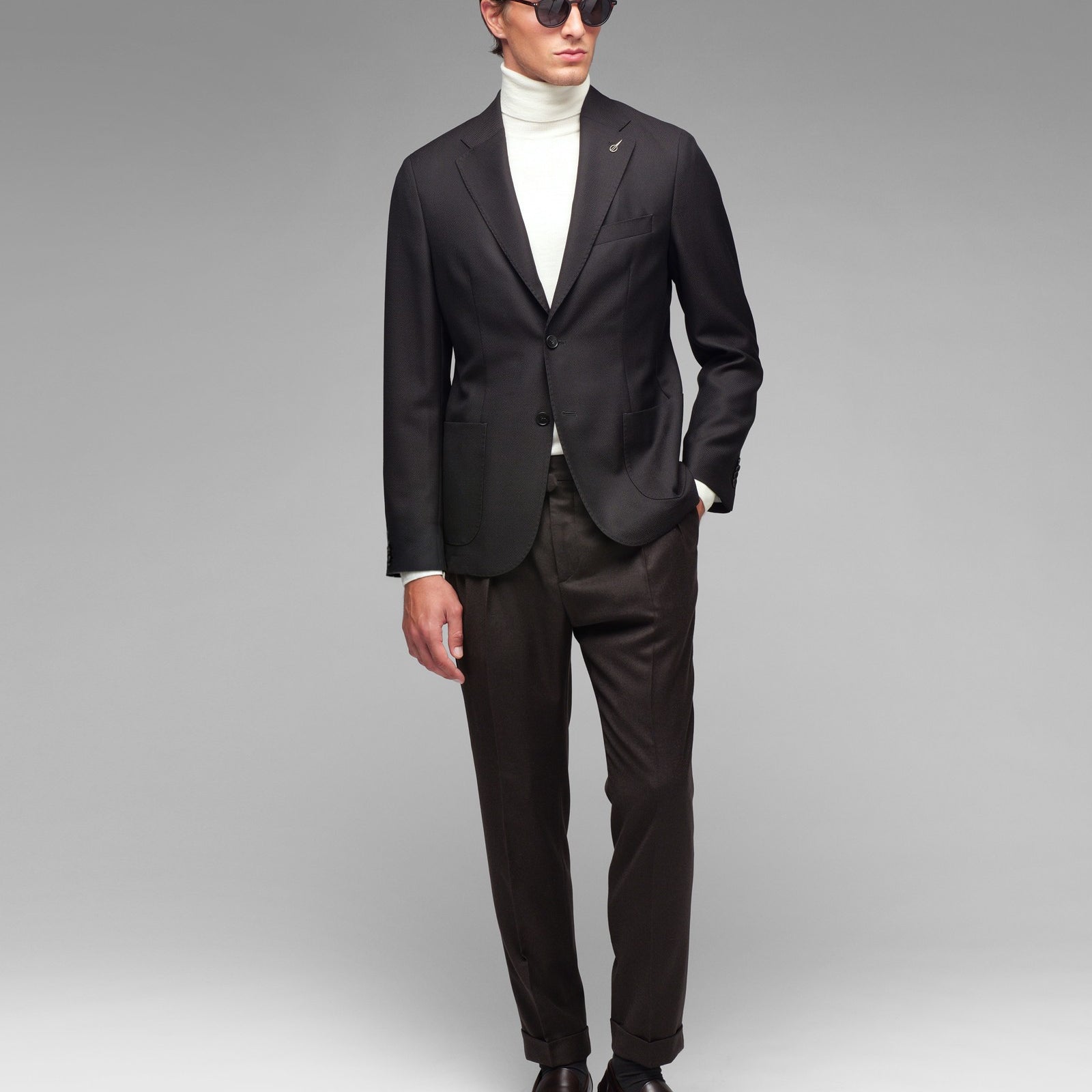 Giacca sfoderata micro texture lana vergine 44 / MARRONE