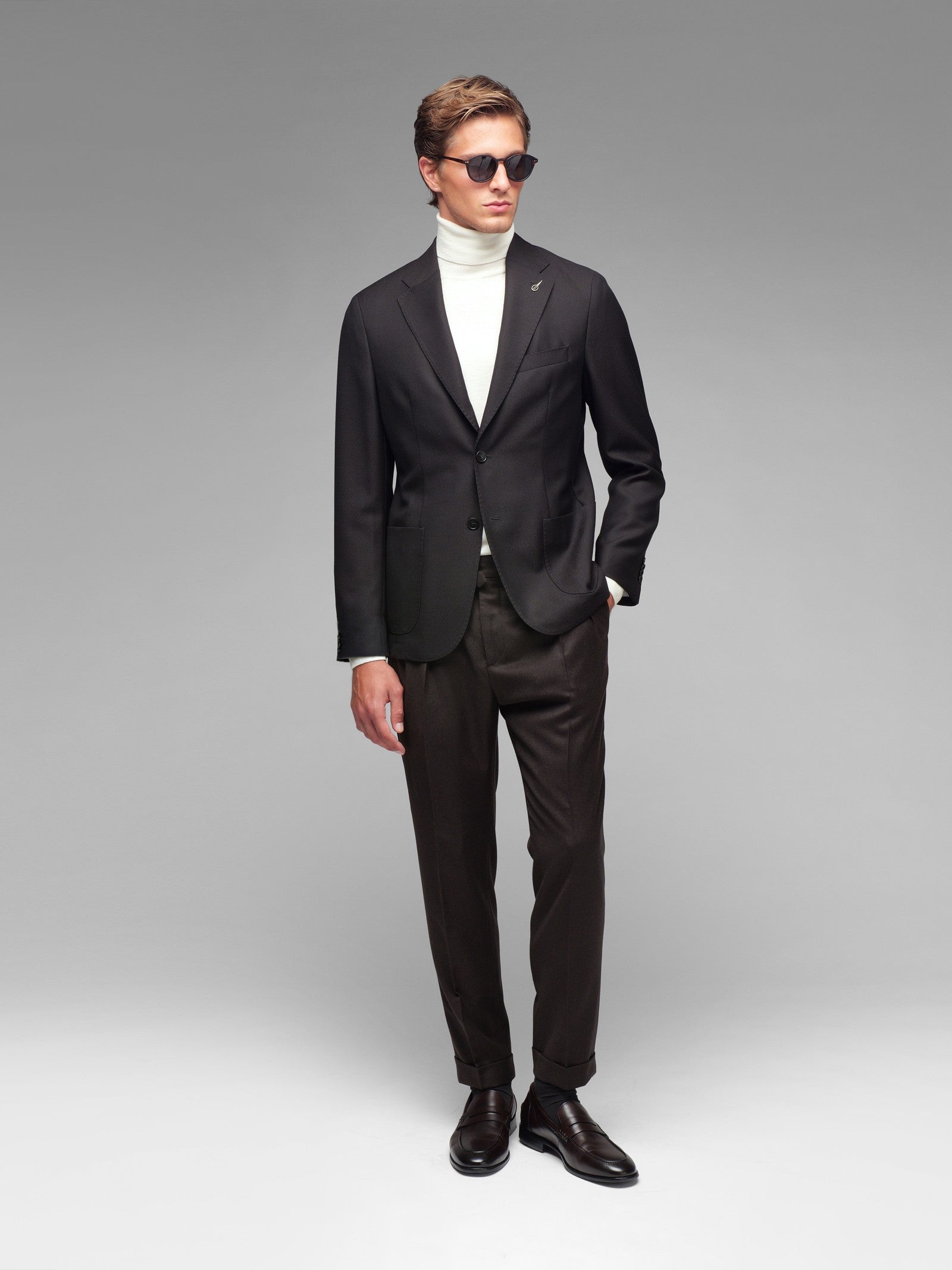 Giacca sfoderata micro texture lana vergine 44 / MARRONE