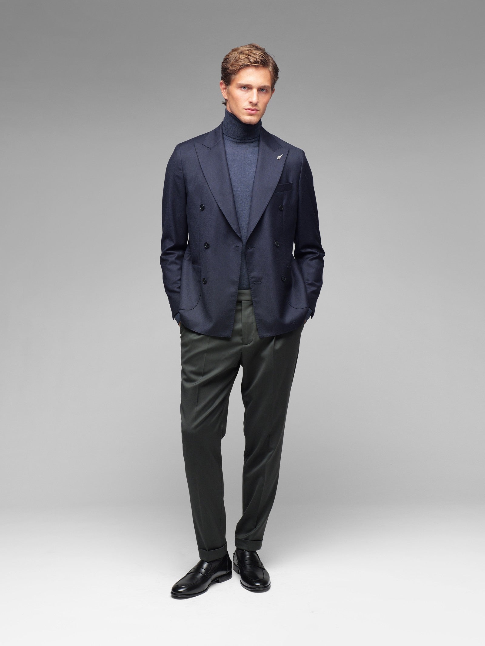 Giacca doppiopetto flanella di lana stretch 44 / BLU