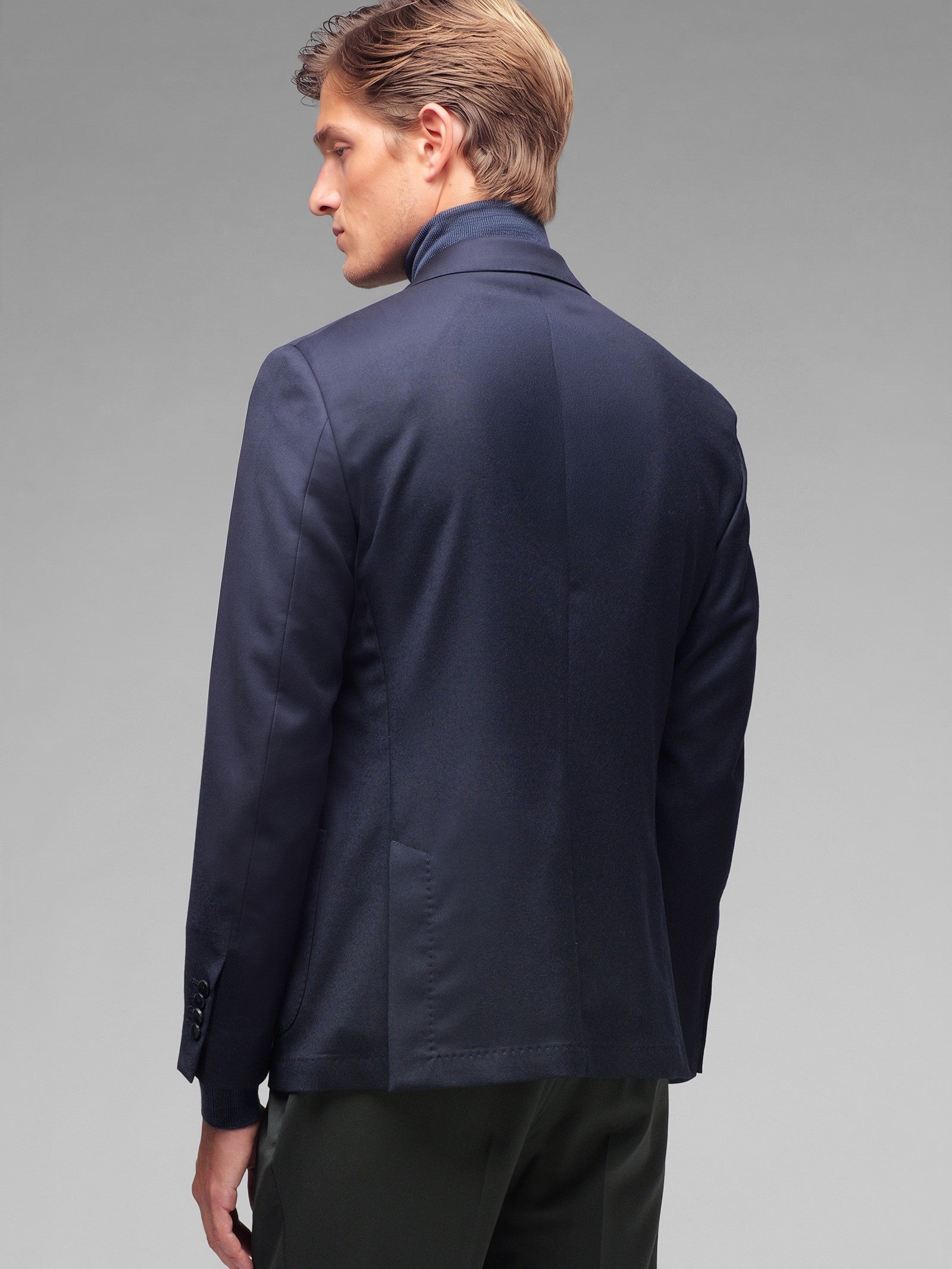 Giacca doppiopetto flanella di lana stretch 44 / BLU