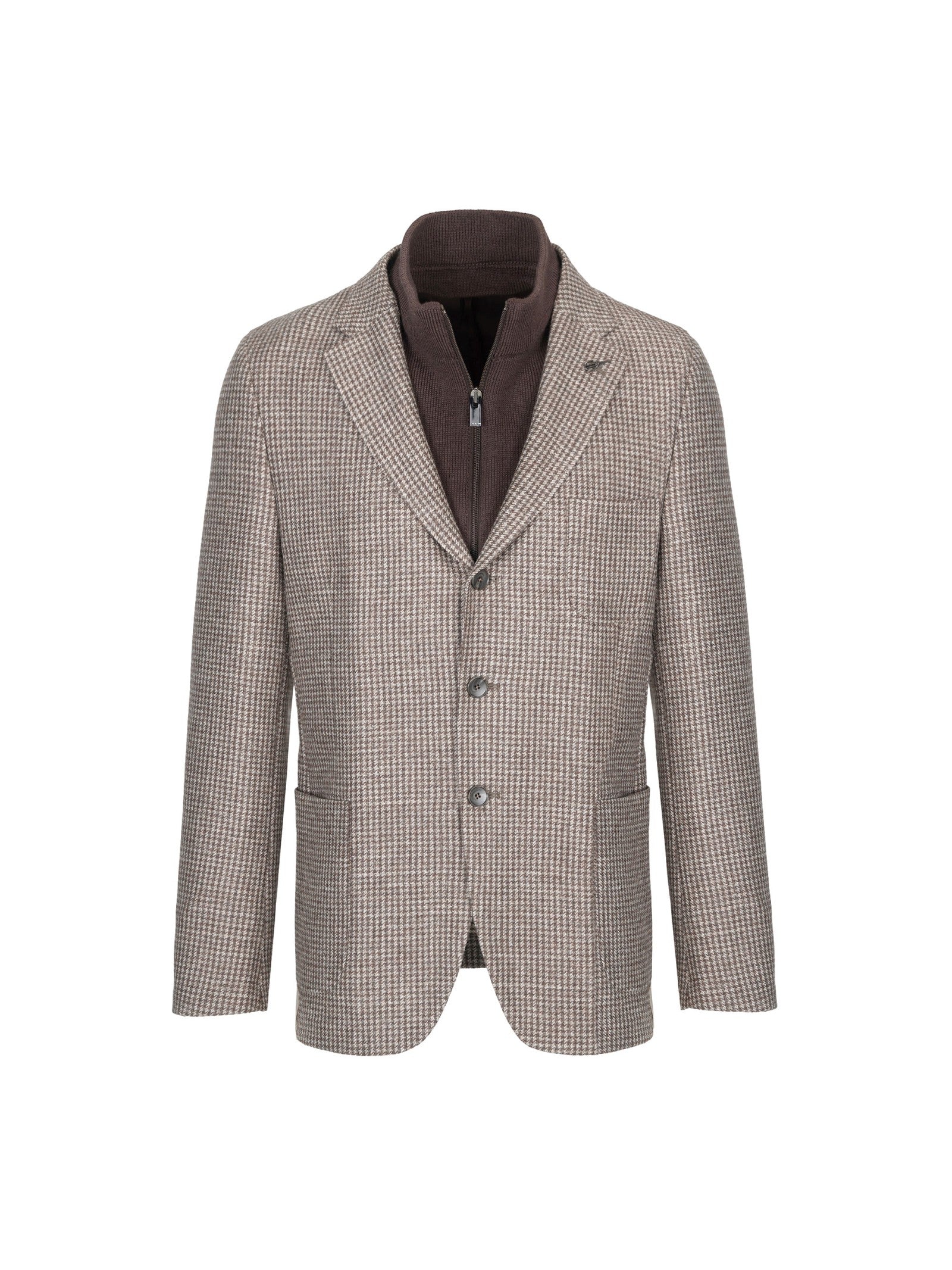 Giacca pettorina pied de poule misto lana 44 / MARRONE