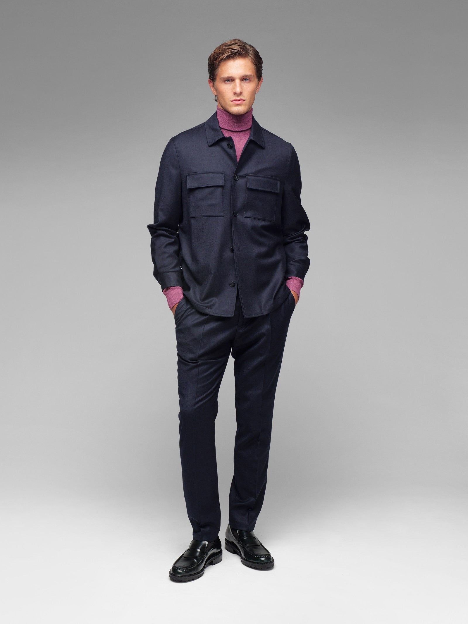 Overshirt in flanella di lana stretch 44 / BLU