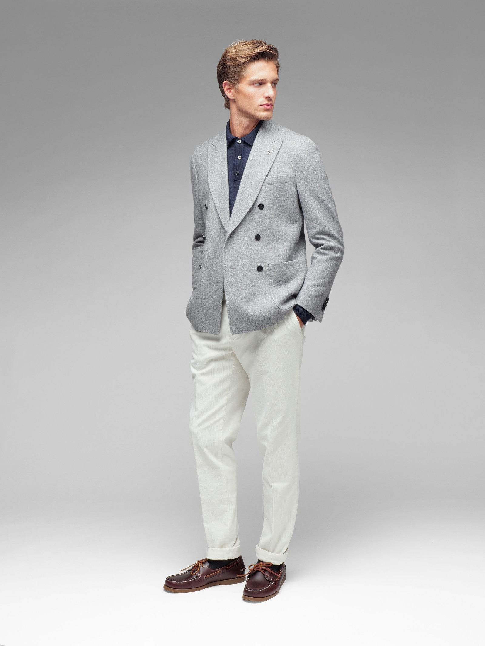 Giacca doppiopetto jersey misto lana cashmere 44 / GRIGIO