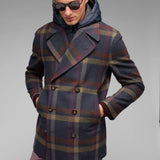Peacoat con pettorina overcheck misto lana 44 / BLU