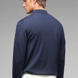 Polo manica lunga rasato pura lana merinos 3XL / BLU