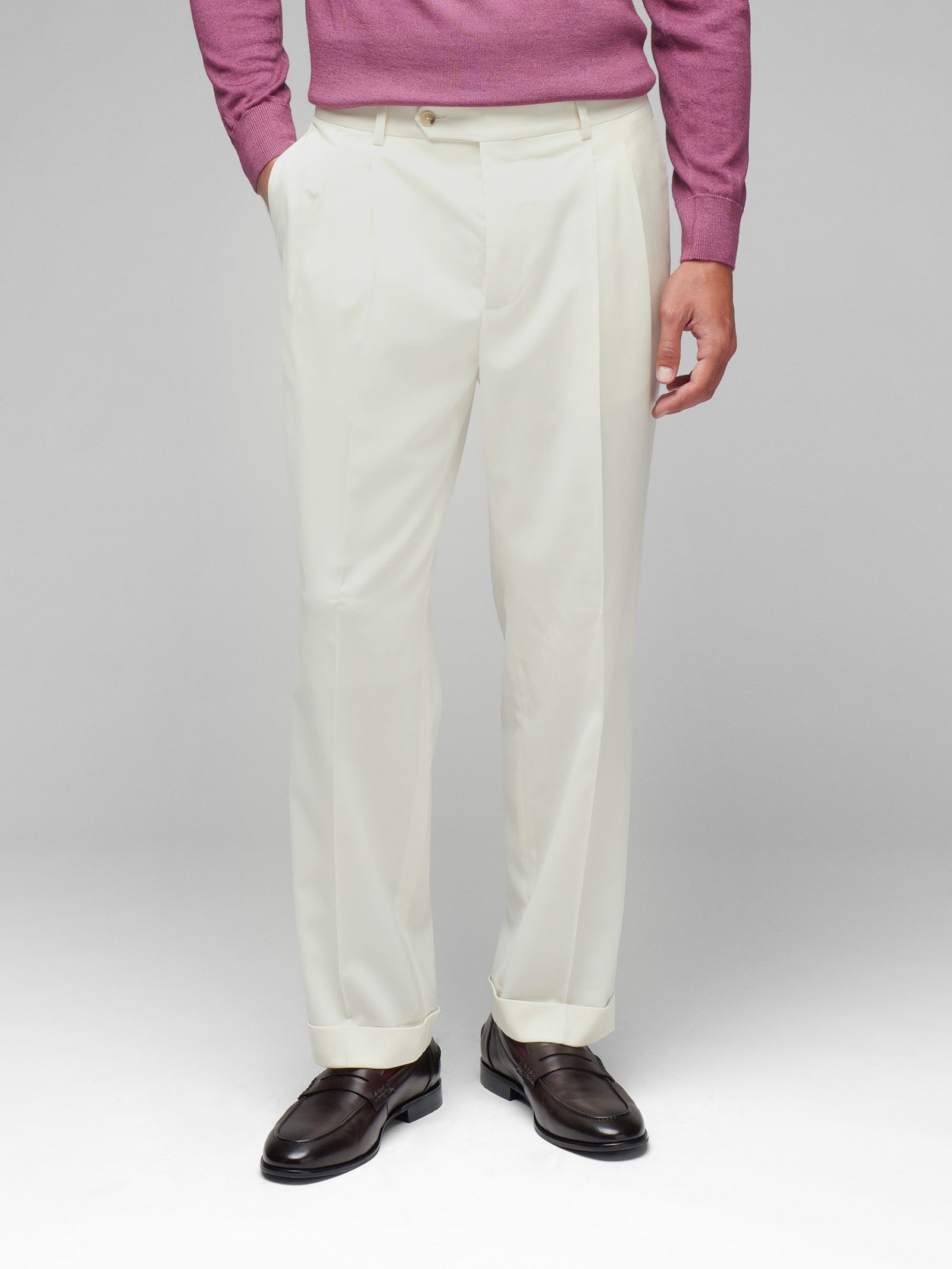 Pantalone doppia pinces flanella di lana stretch 44 / BIANCO