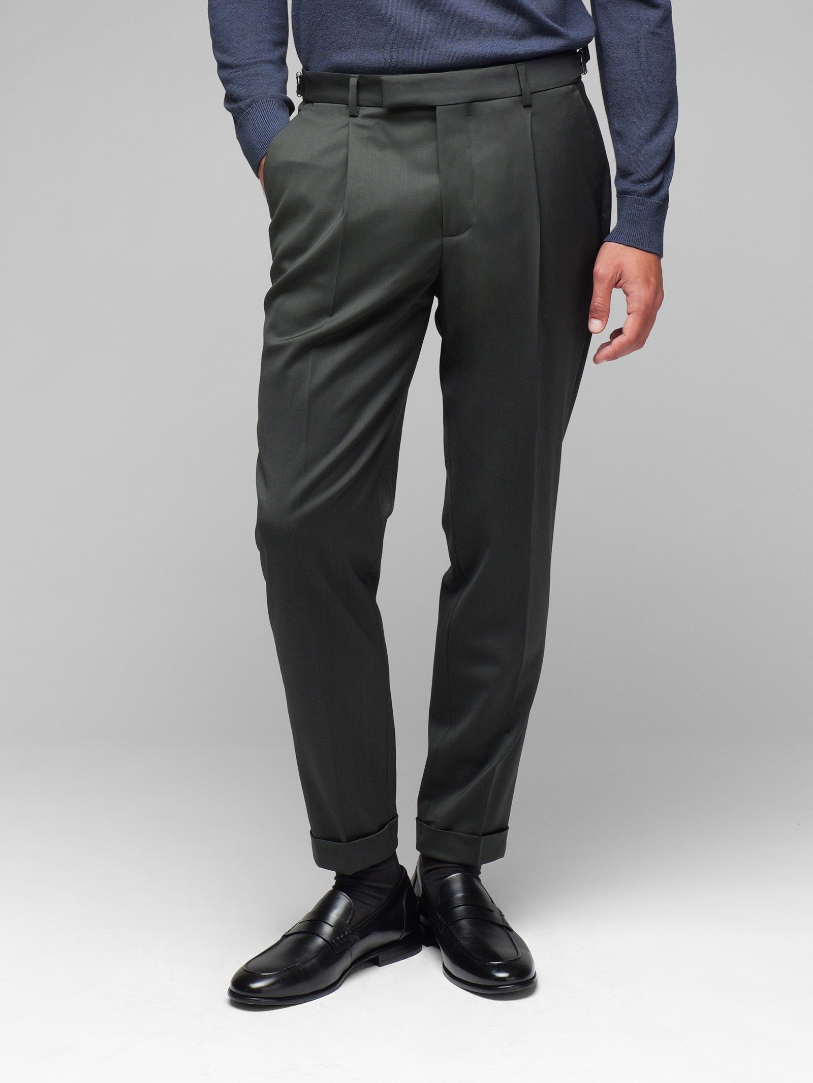 Pantalone pinces saglia di lana stretch 44 / VERDE