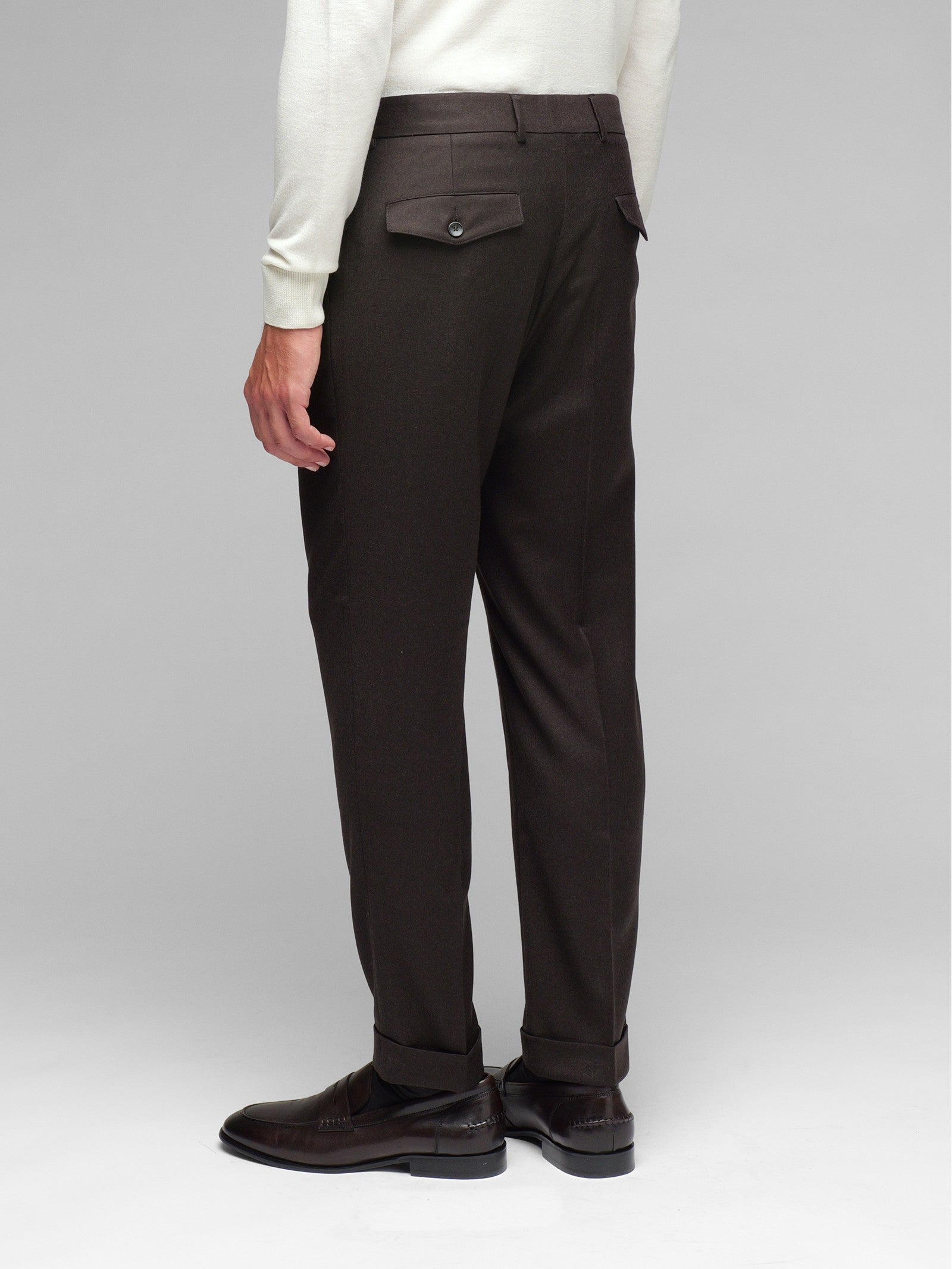 Pantalone doppia pinces flanella di lana stretch 44 / MARRONE